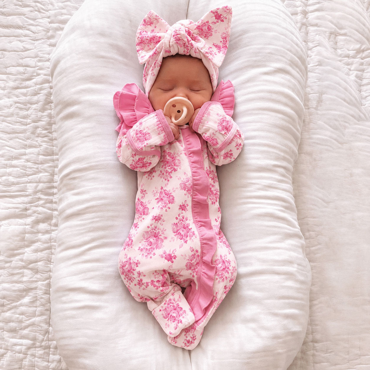 2PCS Delightful Floral Printed Ruffle Zipper Long Sleeve Baby Jumpsuit