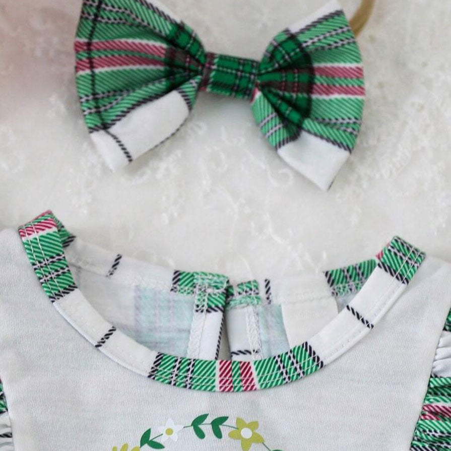 2PCS Adorable Bear Plaid Printed Long Sleeve Baby Jumpsuit