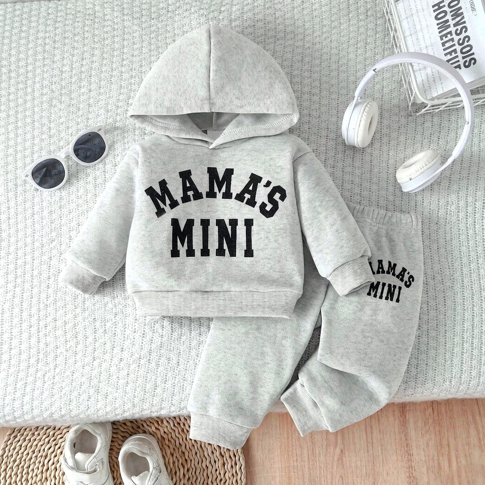 2PCS Casual Mama's Mini Letter Printed Long Sleeve Hooded Baby Boy Set