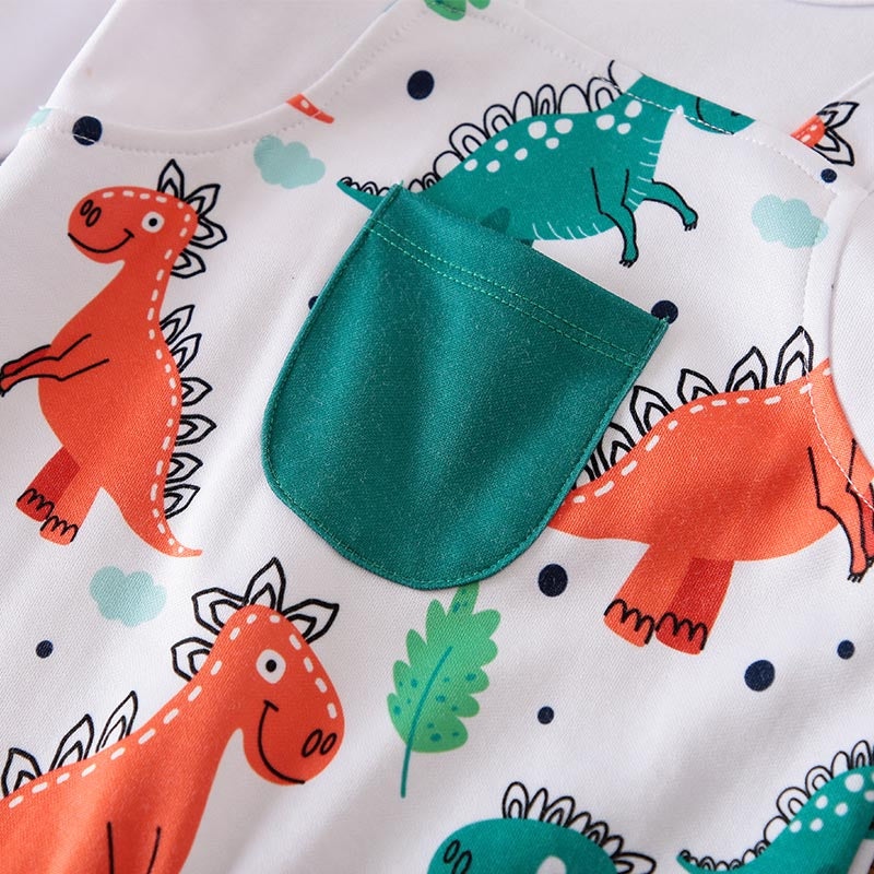 Lovely Cartoon Dinosaur Printed Long Sleeve Baby Jumpsuit