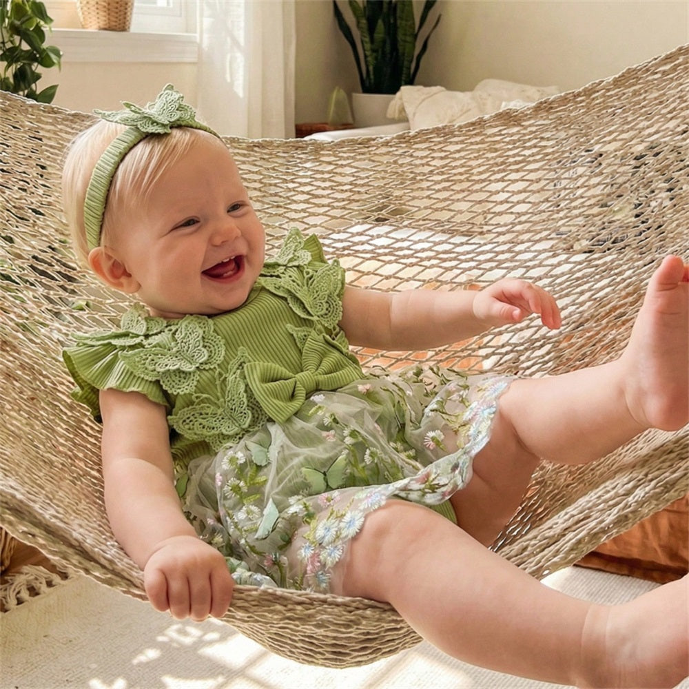 2PCS Summer Butterfly Decor Tulle Skirt Baby Romper