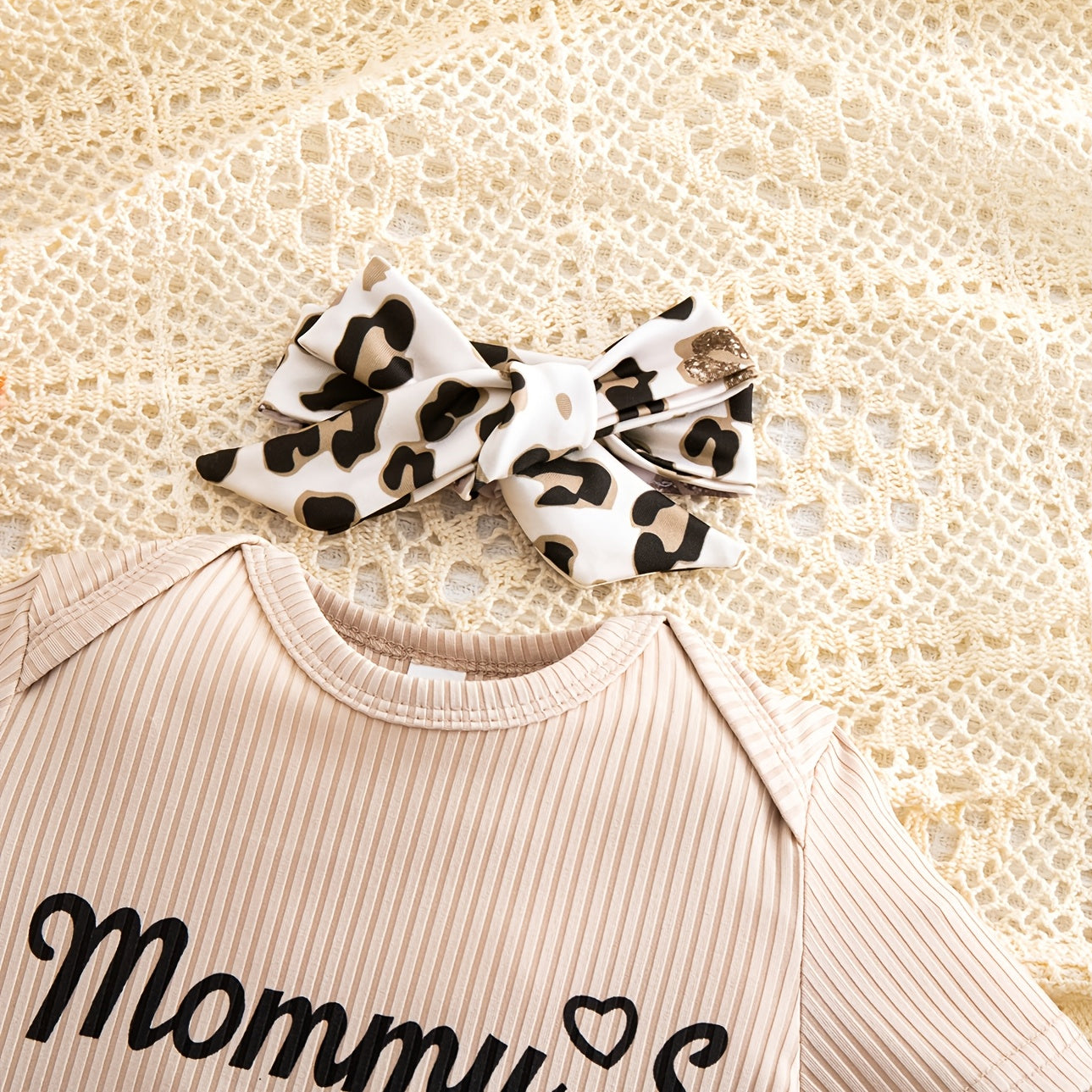 3PCS Lovely Mommy's Little Girl Letter Leopard Print Baby Set
