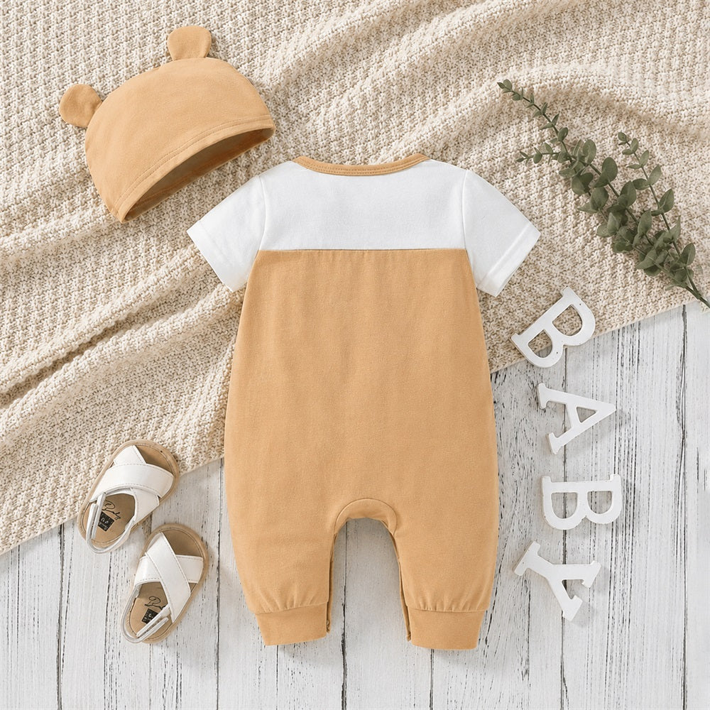 2PCS Casual Cute Bear Printed Short Sleeve Baby Jumpsuit