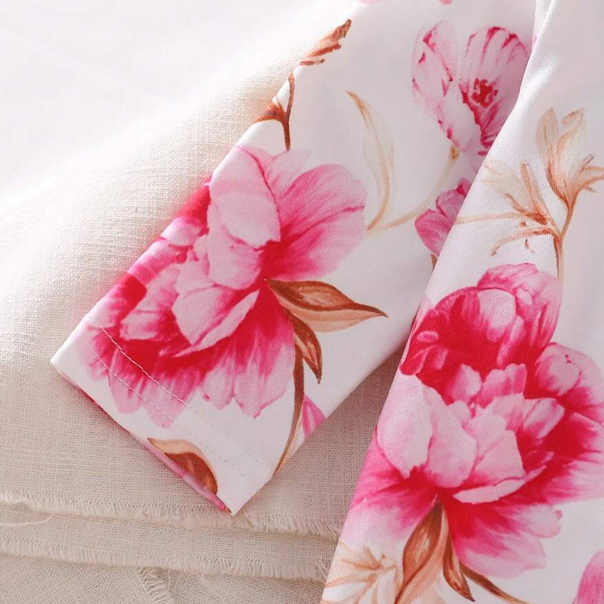 2PCS Gorgeous Floral Printed Long Sleeve Baby Jumpsuit
