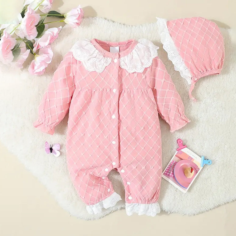 2PCS Stylish White Lace Solid Color Long Sleeve Baby Jumpsuit