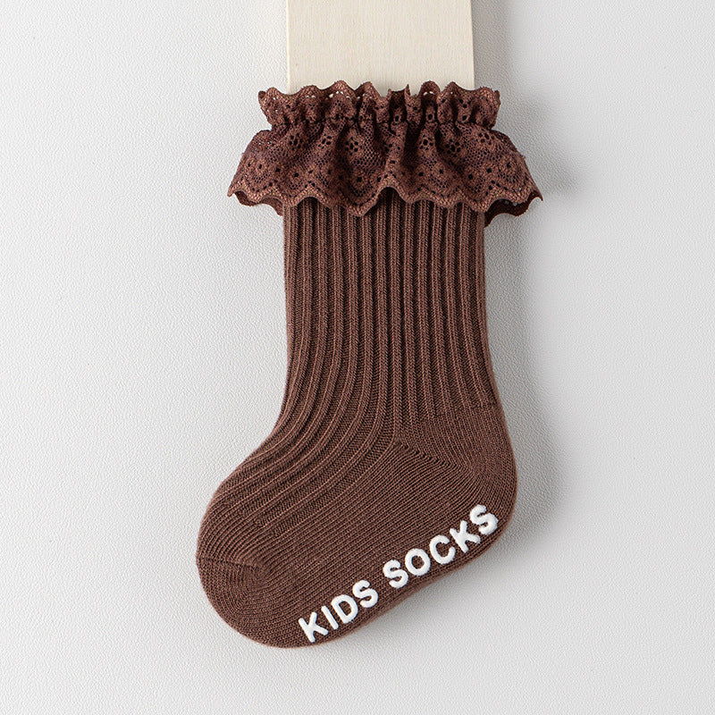 Cute Ribbed Lace Ruffle Mid Calf Baby Socks