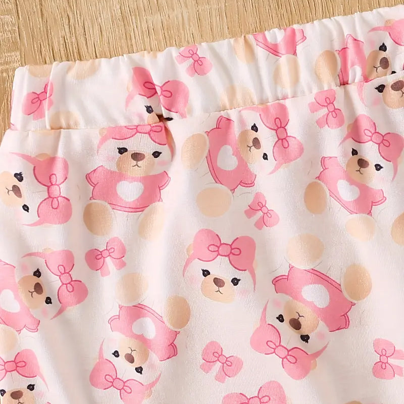 2PCS Adorable Bowknot Bear Decor Printed Long Sleeve Baby Set