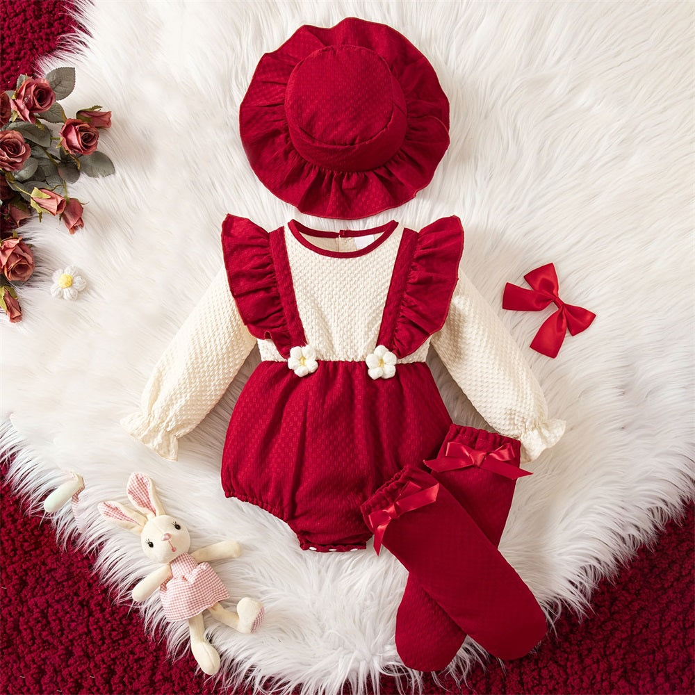 3PCS Stylish Color Blocking Long Sleeve Baby Romper