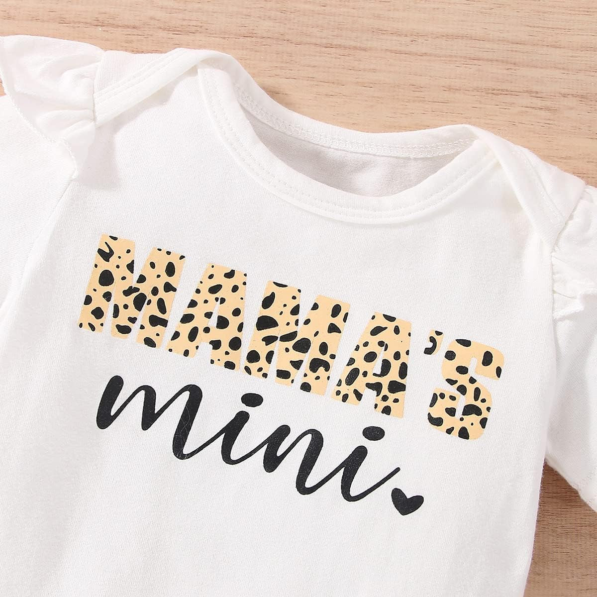3PCS Mama's Mini Letter Leopard Print Short Sleeve Baby Set