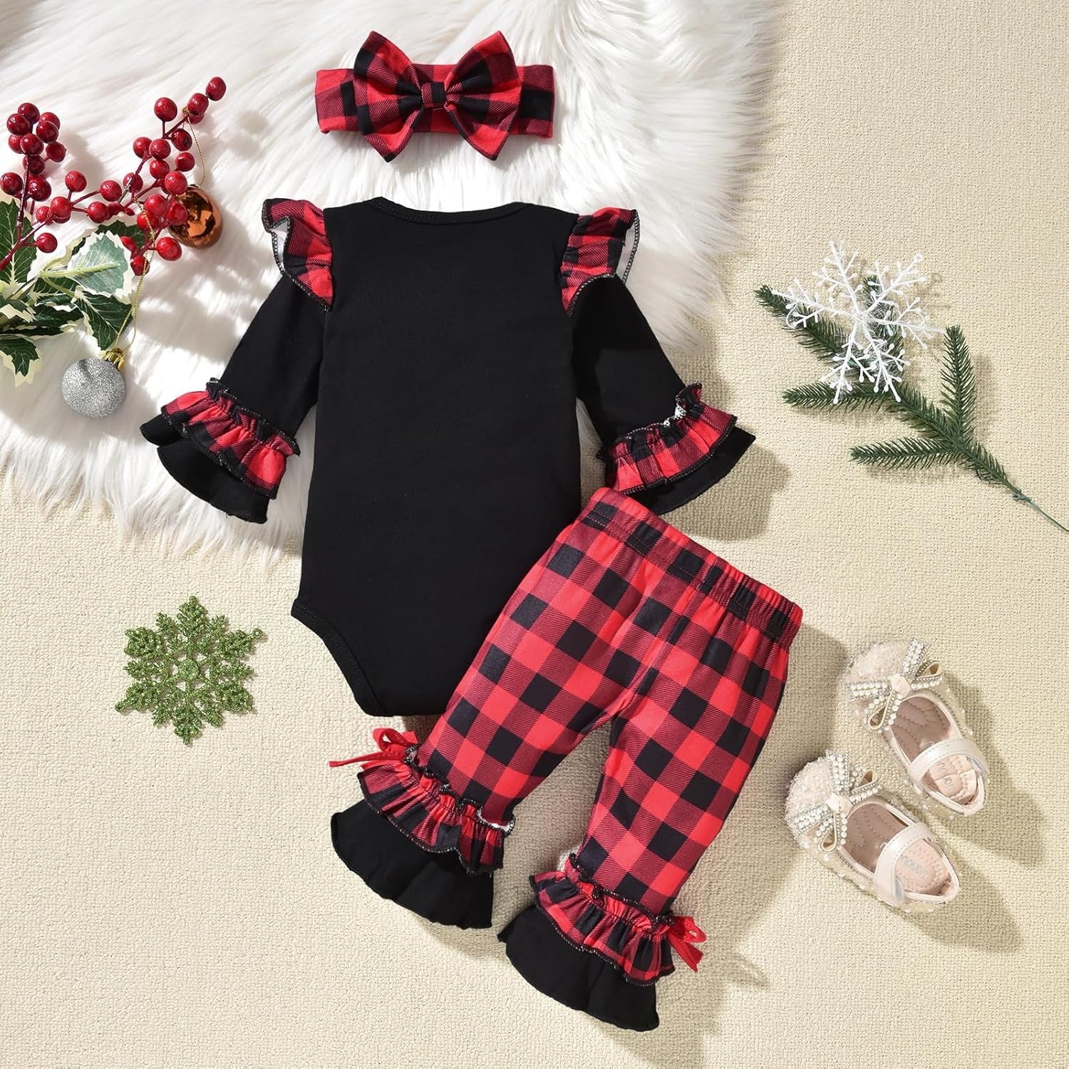 3PCS My 1st Magical Christmas Letter Print Long Sleeve Baby Set