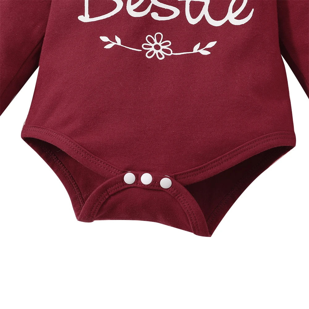 3PCS Mama's Bestie Letter Floral Print Long Sleeve Baby Set