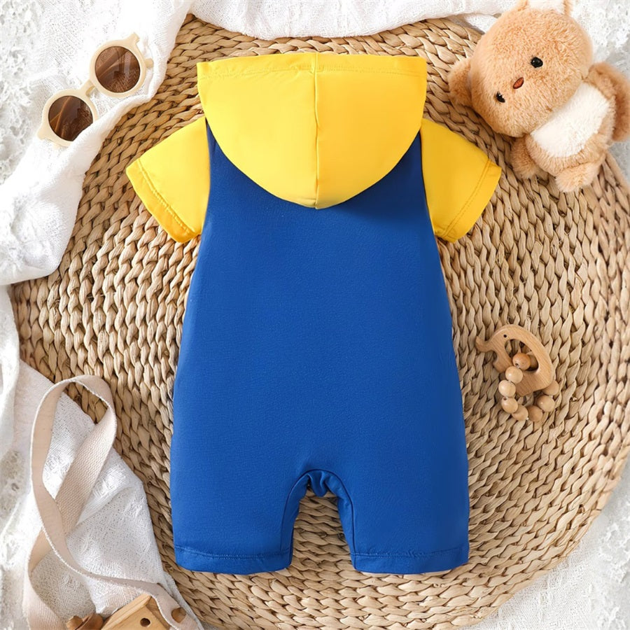 Star Embroidery Short Sleeve Baby Hooded Jumpsuit