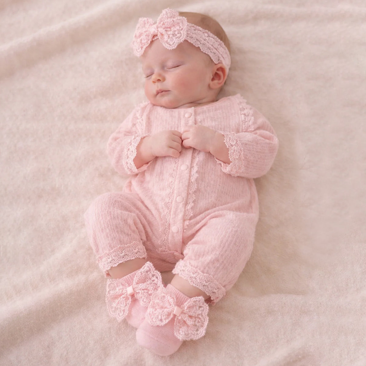 2PCS Gorgeous Solid Color Long Sleeve Lace Baby Girl Jumpsuit