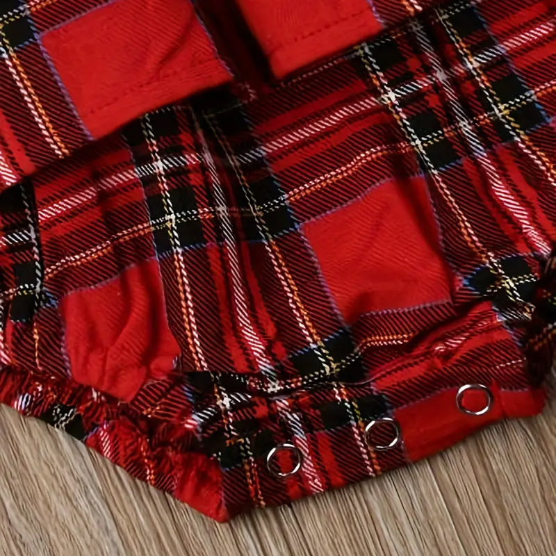 Christmas Plaid Printed Plaid Long Sleeve Baby Romper