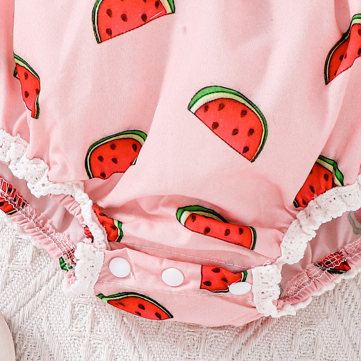 Cute Watermelon Print Bow Flutter Sleeve Baby Romper