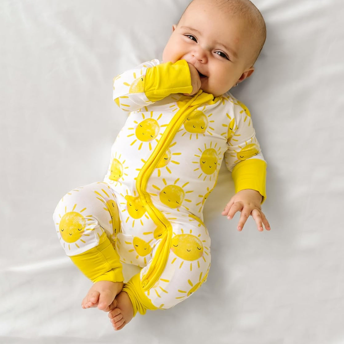 Cute Smiling Sun Printed Zipper Bamboo Viscose Baby Jumpsuit