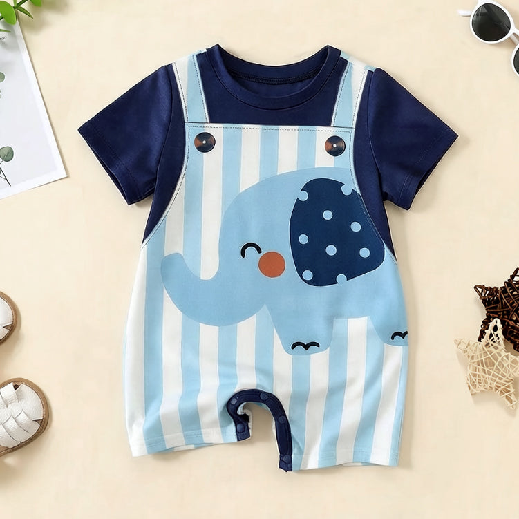 Casual  Elephant Stripe Printed Baby Jumpsuit