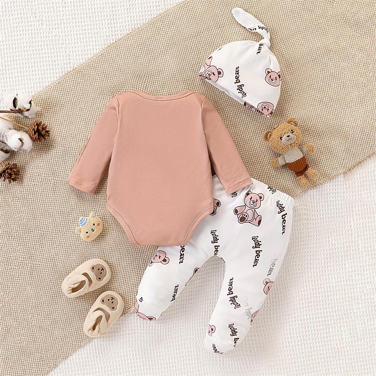 3PCS Cartoon Bear Printed Long Sleeve Baby Set