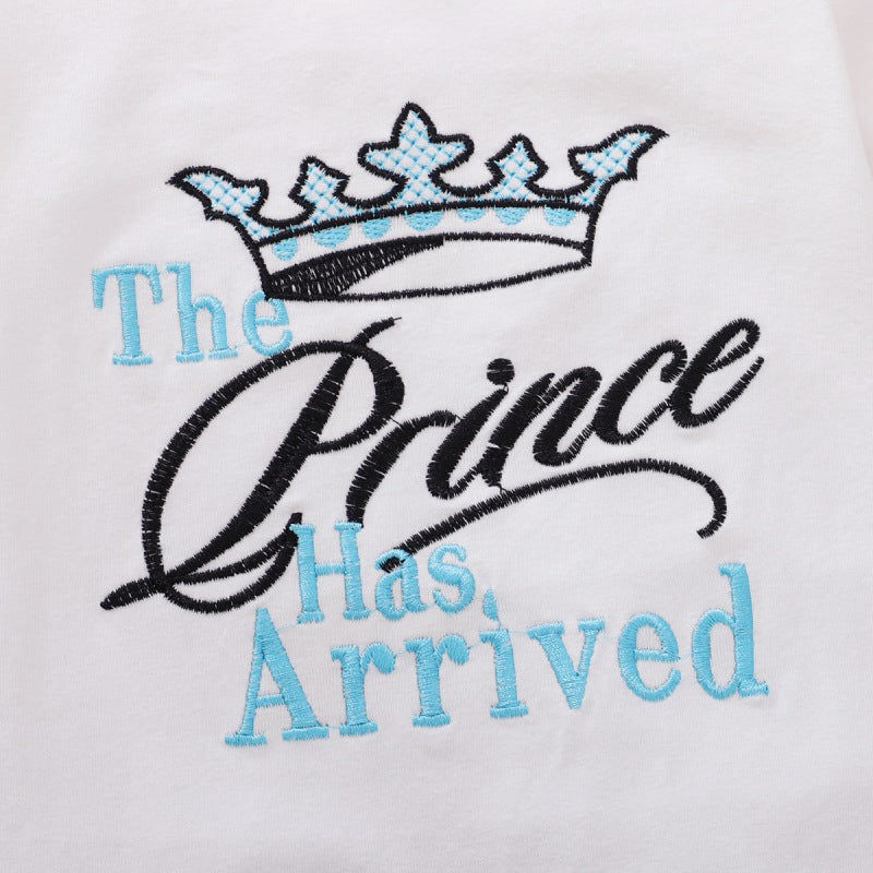 2PCS The Prince Has Arrived Letters Printed Baby Jumpsuit