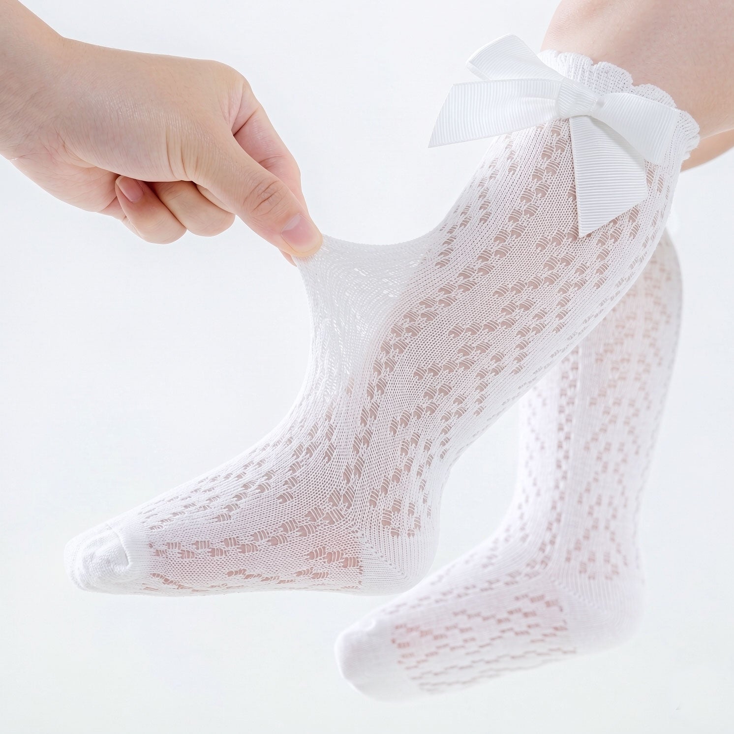 Breathable Mesh Bow Lace Long Baby Socks