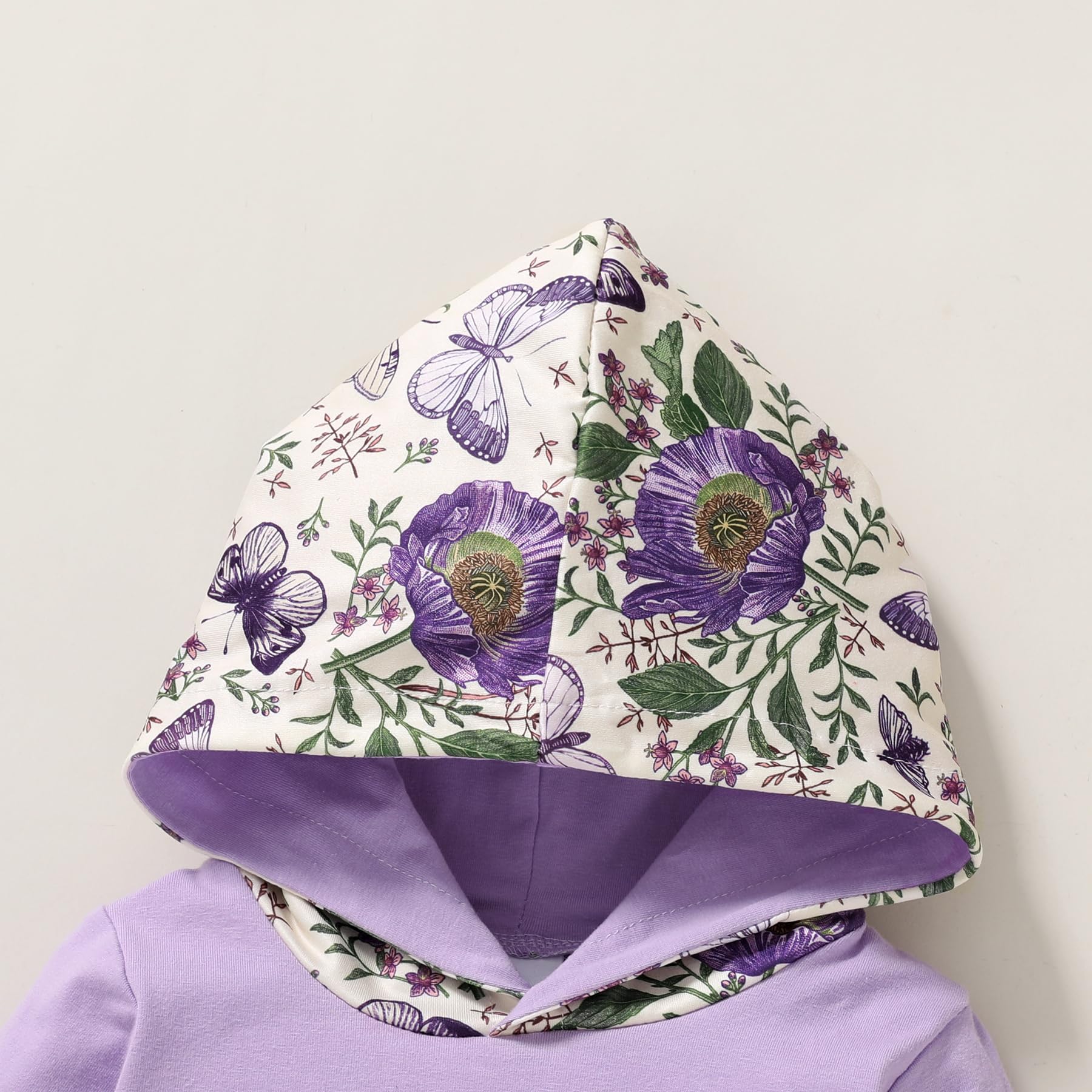 2PCS Elegant Floral Butterfly Printed Hooded Long Sleeve Baby Set