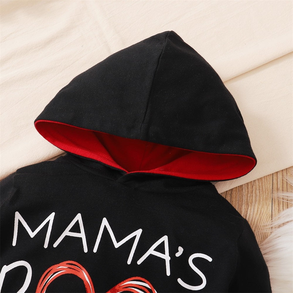 2PCS Mama's Boy Letter Print Long Sleeve Hooded Baby Set