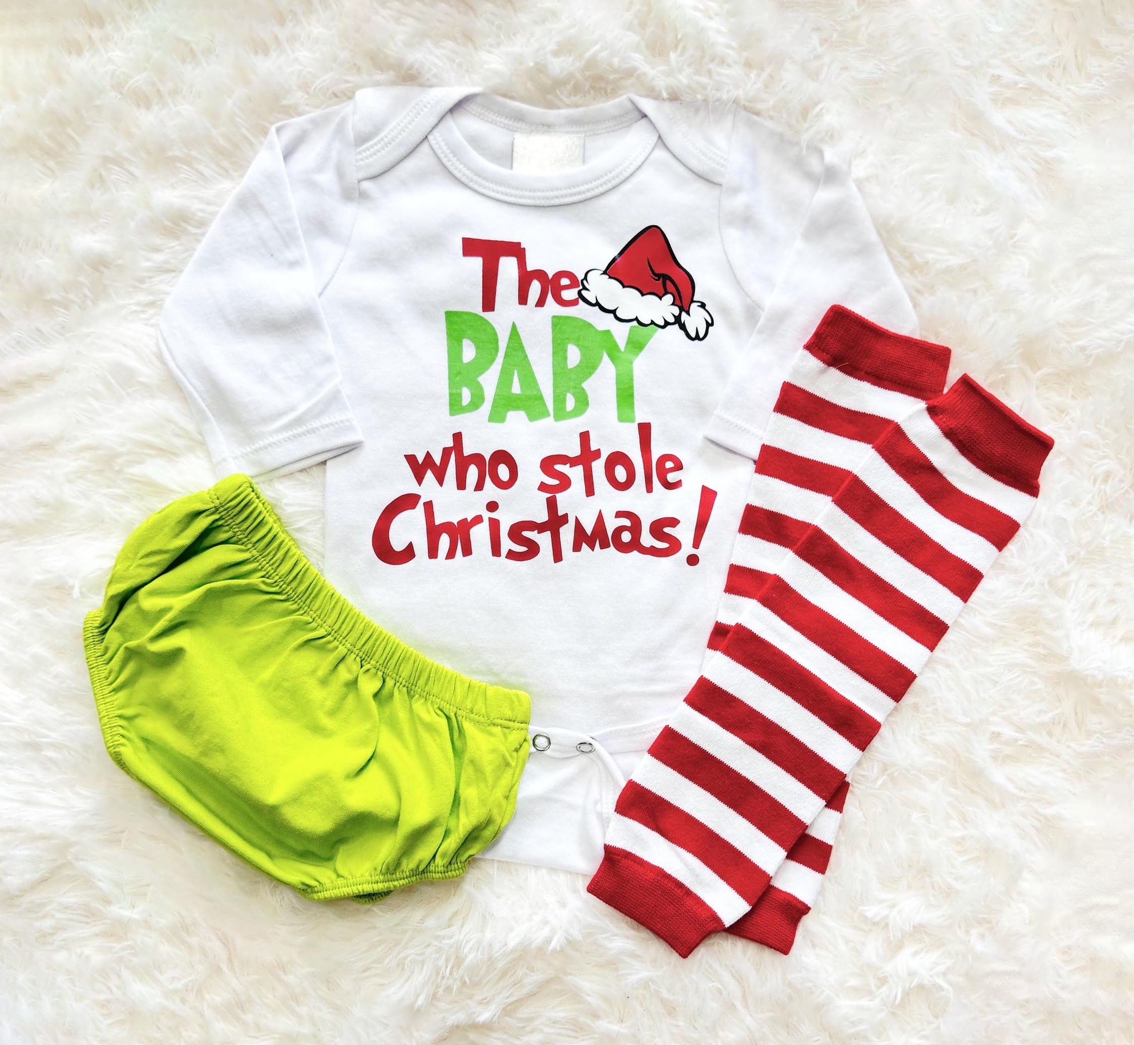 3PCS The Baby Who Stole Christmas Printed Long Sleeve Baby Set