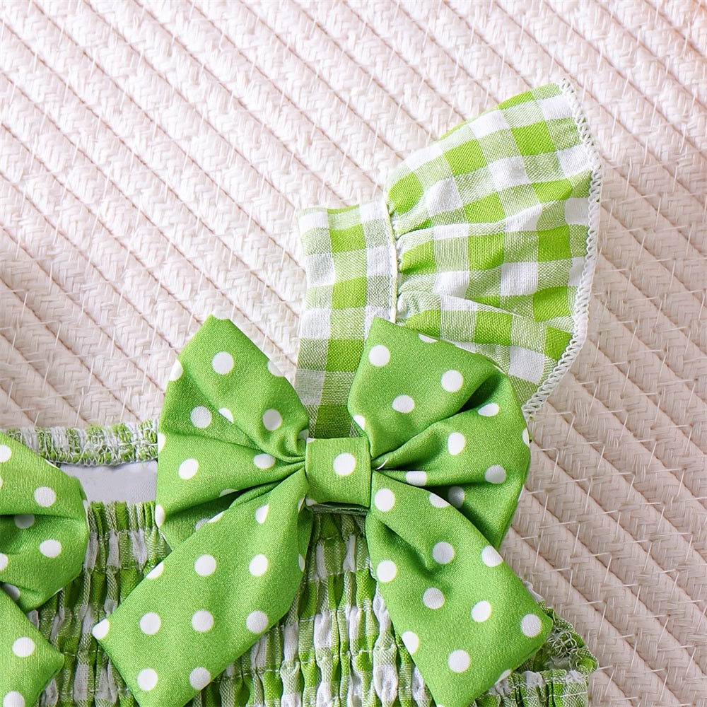2PCS Watermelon Appliqué Plaid Print Flutter Sleeve Baby Set