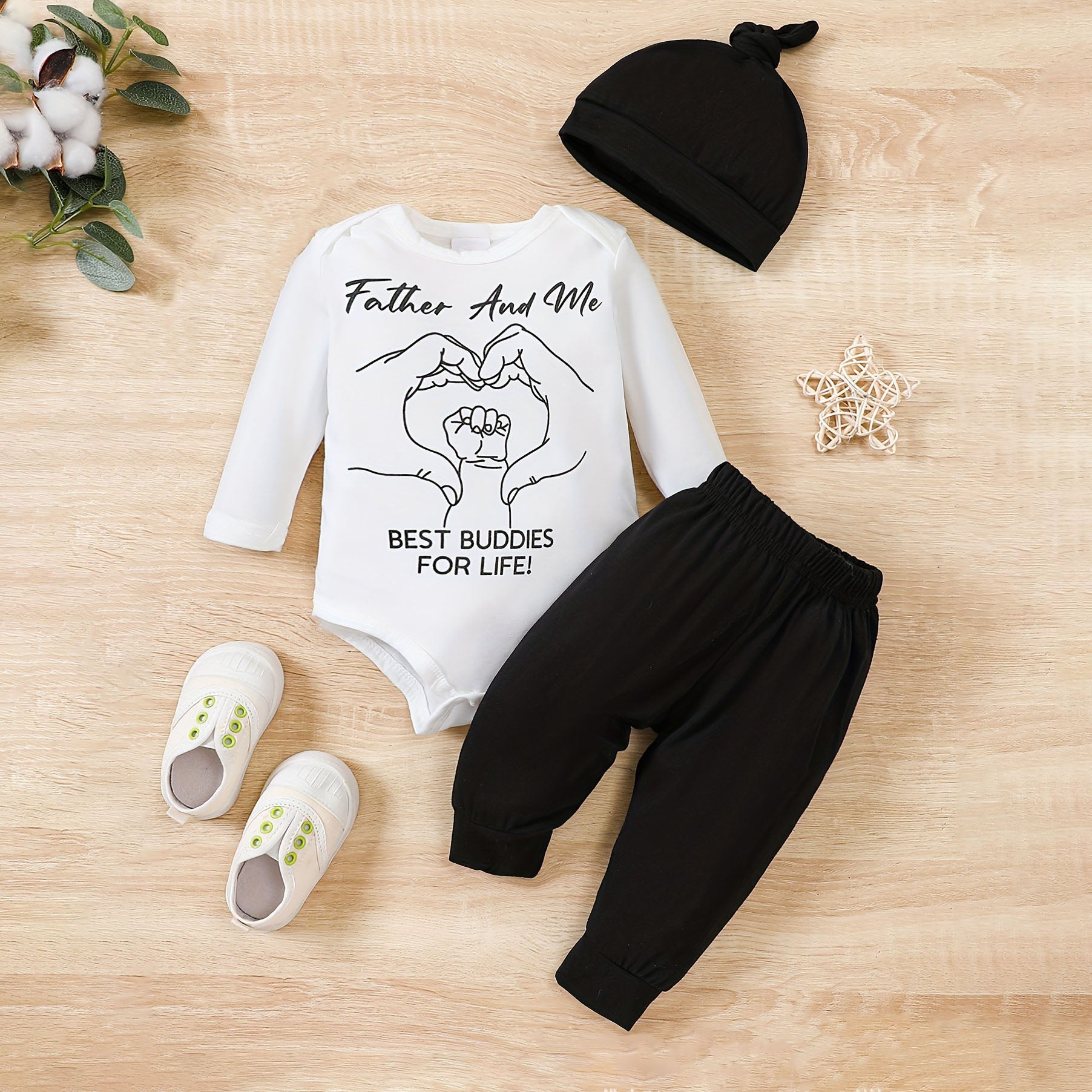 3PCS Father And Me Best Buddies For Life Letter Printed Baby Set