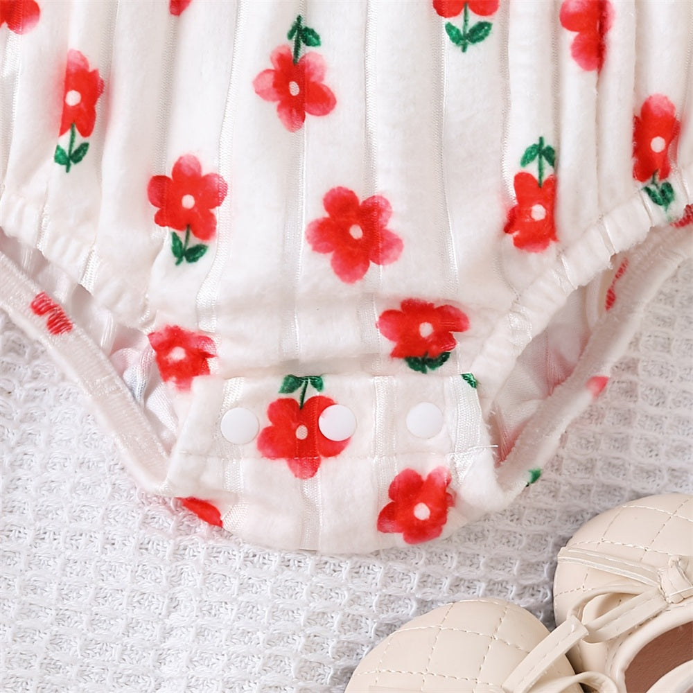2PCS Cheerful Floral Printed Long Sleeve Baby Romper