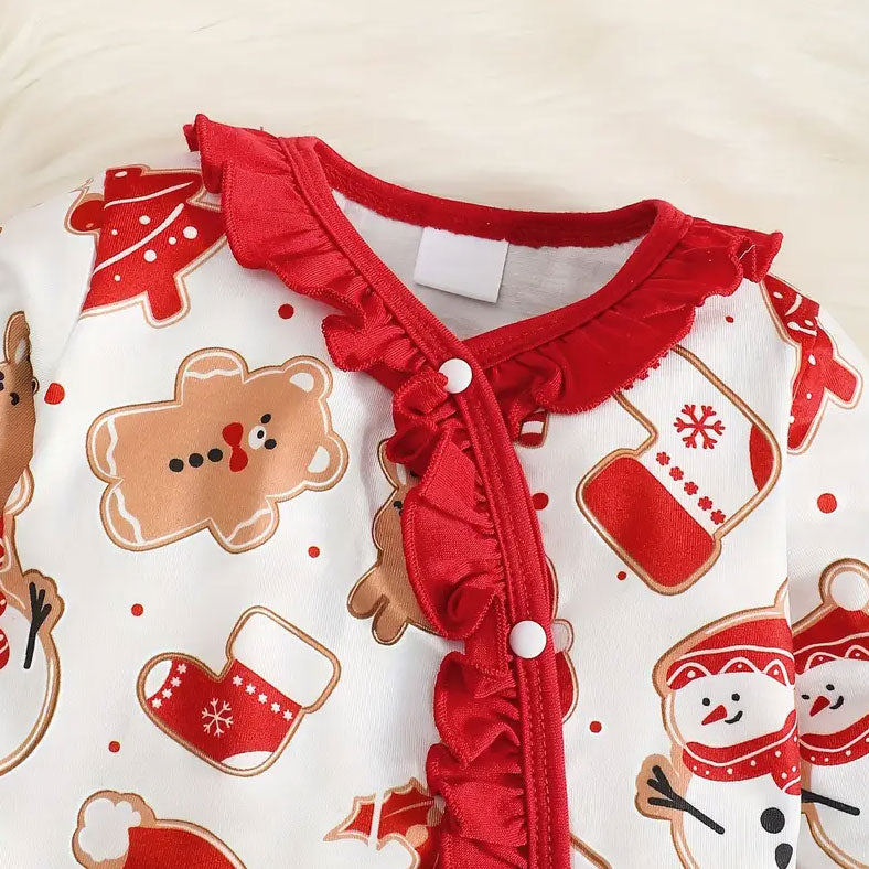 2PCS Cute Christmas Pattern Print Long Sleeve Baby Girl Jumpsuit