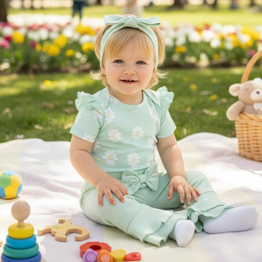 4PCS Lovely Daisy Print Long Sleeve Baby Set