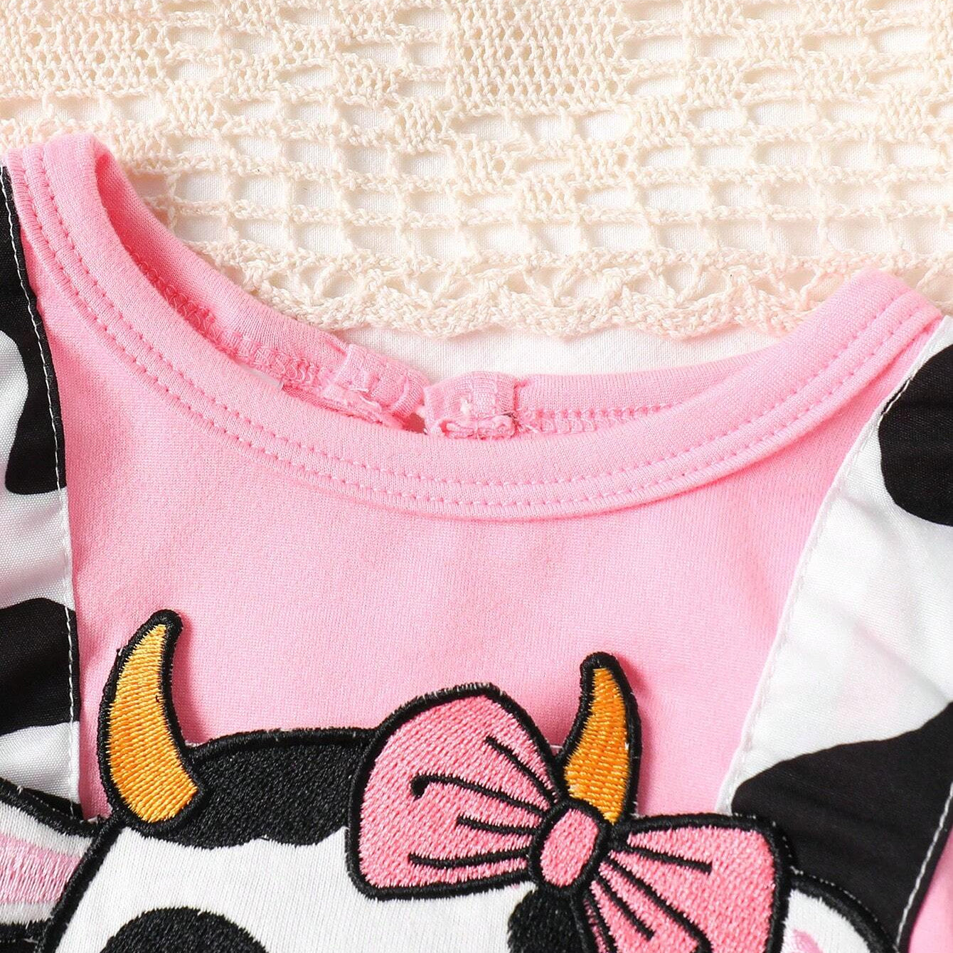 2PCS Lovely Cow Printed Long Sleeve Baby Romper