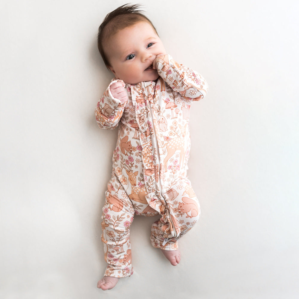 Cute Animal Print Ruffle Long Sleeve Baby Jumpsuit