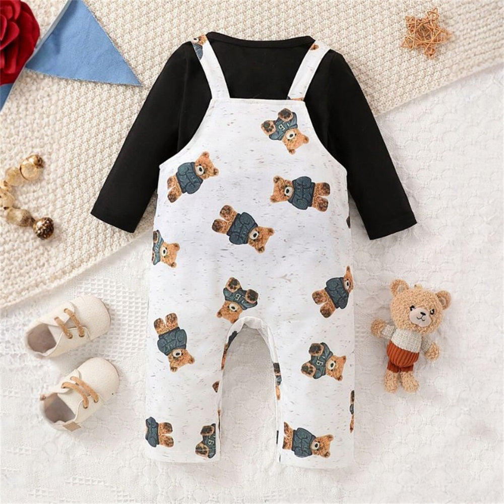 Casual Cute Bear Printed Long Sleeve Baby Jumpsuit