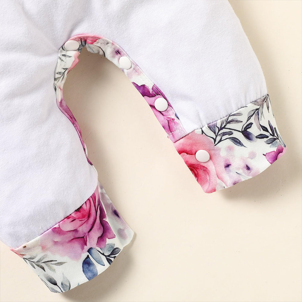 2PCS Daddy's Princess Letter Crown and Floral Print Baby Jumpsuit