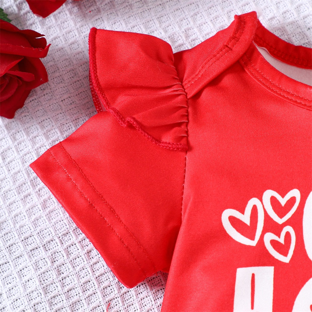 3PCS Little Love Letter Print Striped Short Sleeve Baby Set