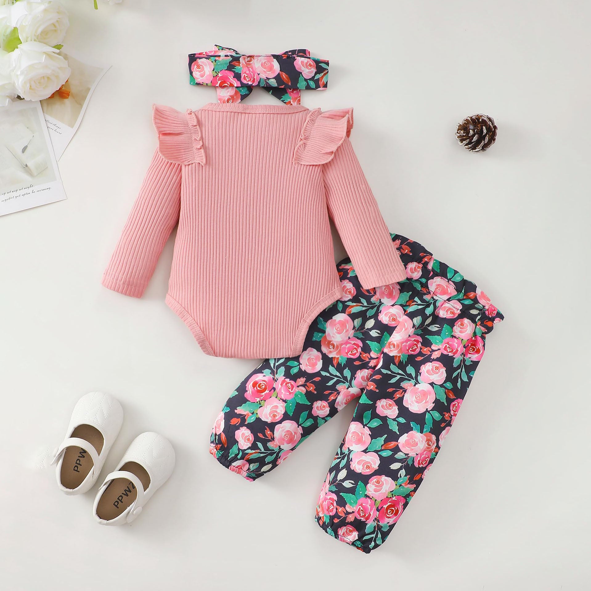 3PCS Neat Floral Print Long Sleeve Baby Set