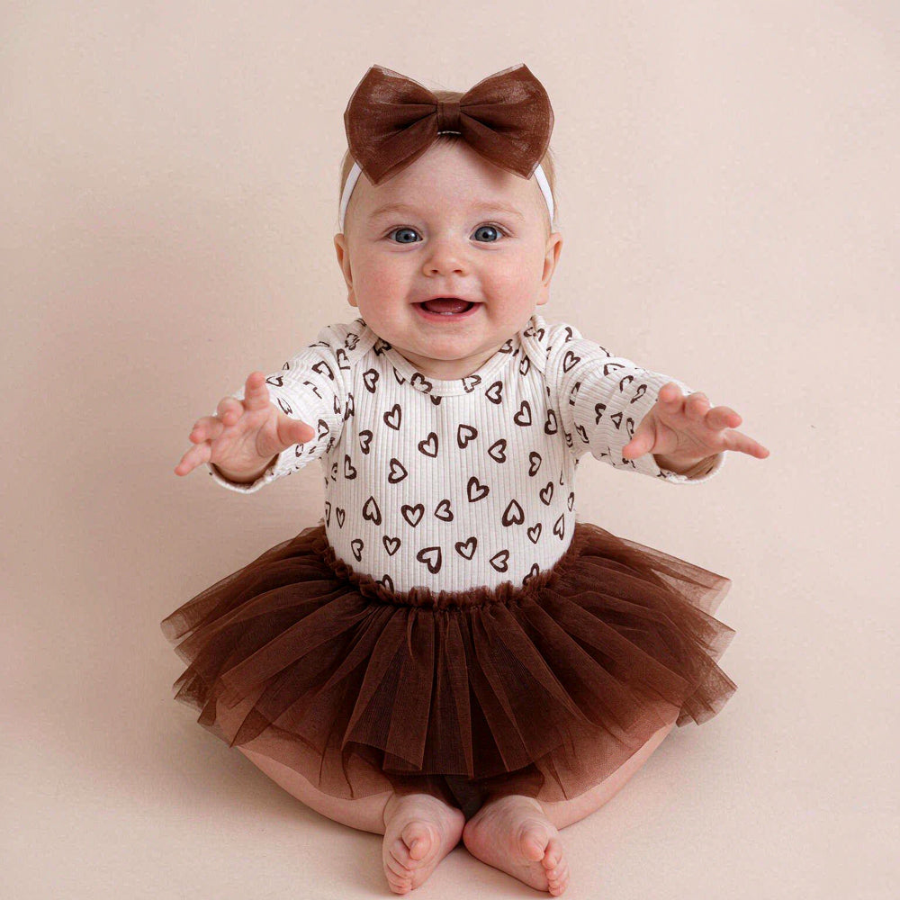2PCS Dreamy Heart Printed Long Sleeve Mesh Baby Romper