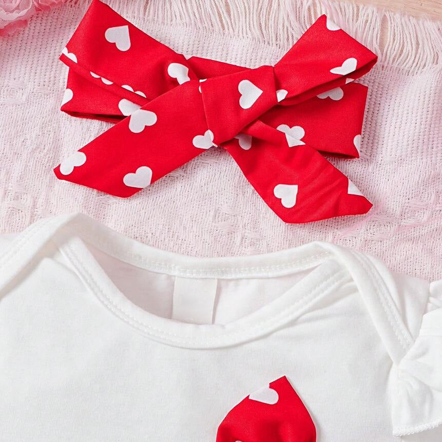 3PCS Mama Is My Bestie Letter Heart Print Short Sleeve Baby Set