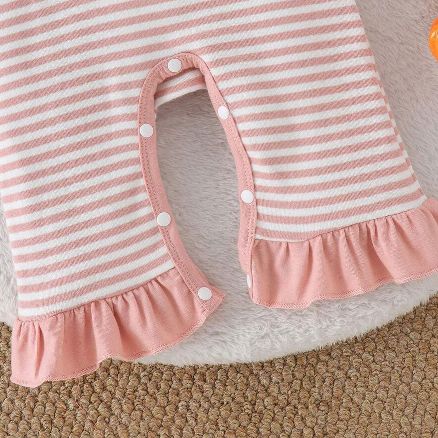 2PCS Lovely Ghost Appliqué Stripe Printed Long Sleeve Baby Jumpsuit