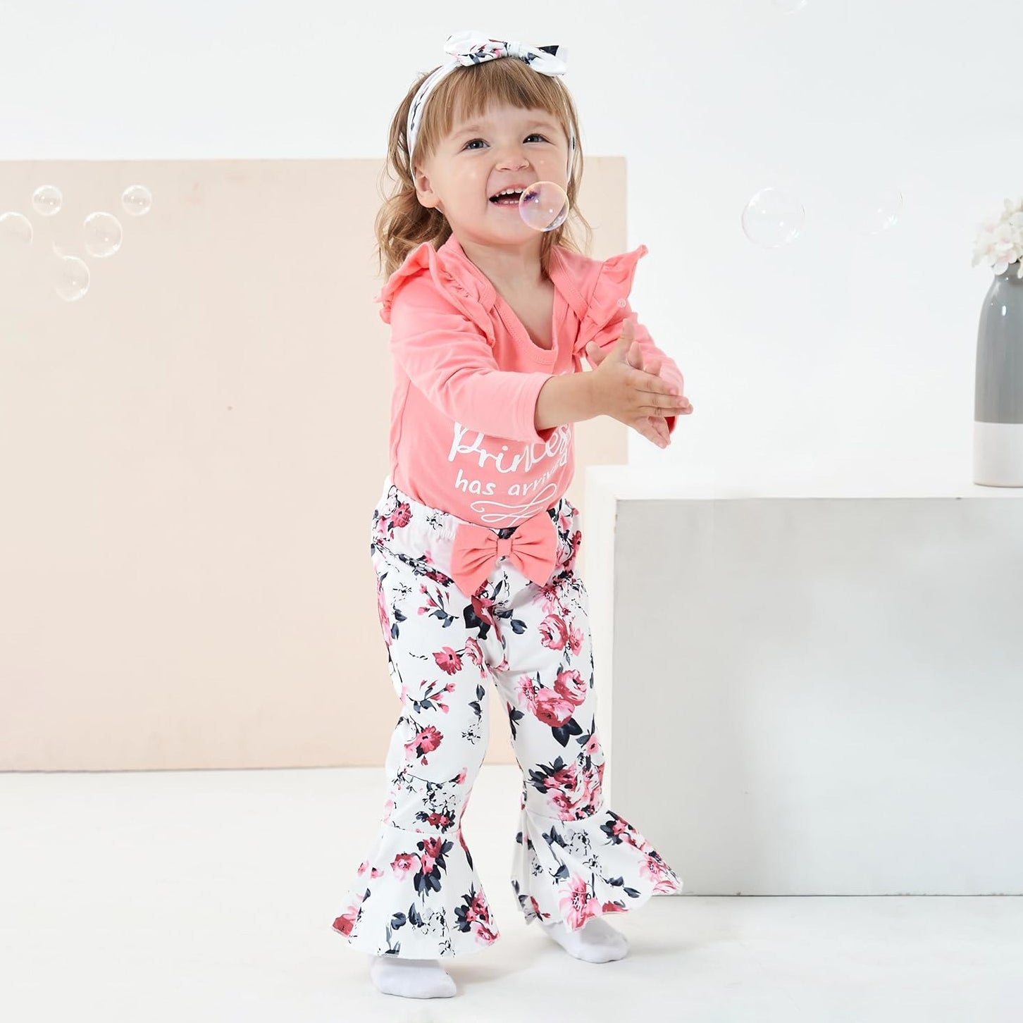 4PCS Princess Has Arrived Letter Floral Print Baby Set