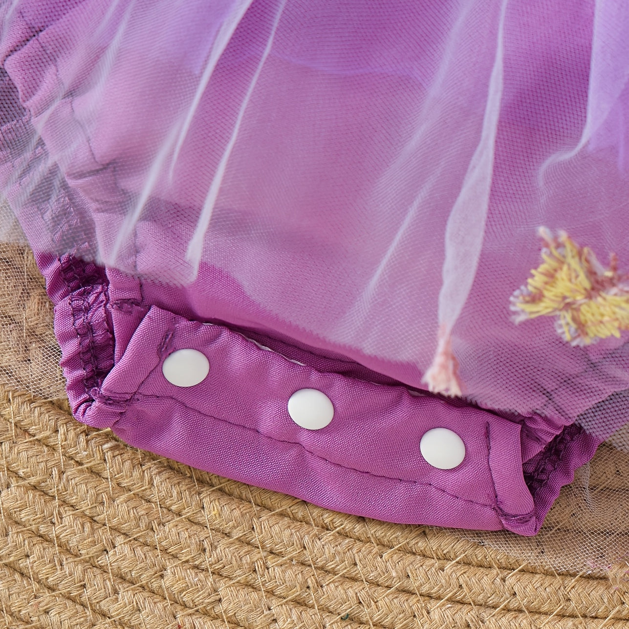 Graceful Floral Embroidery Short Sleeve Mesh Baby Romper