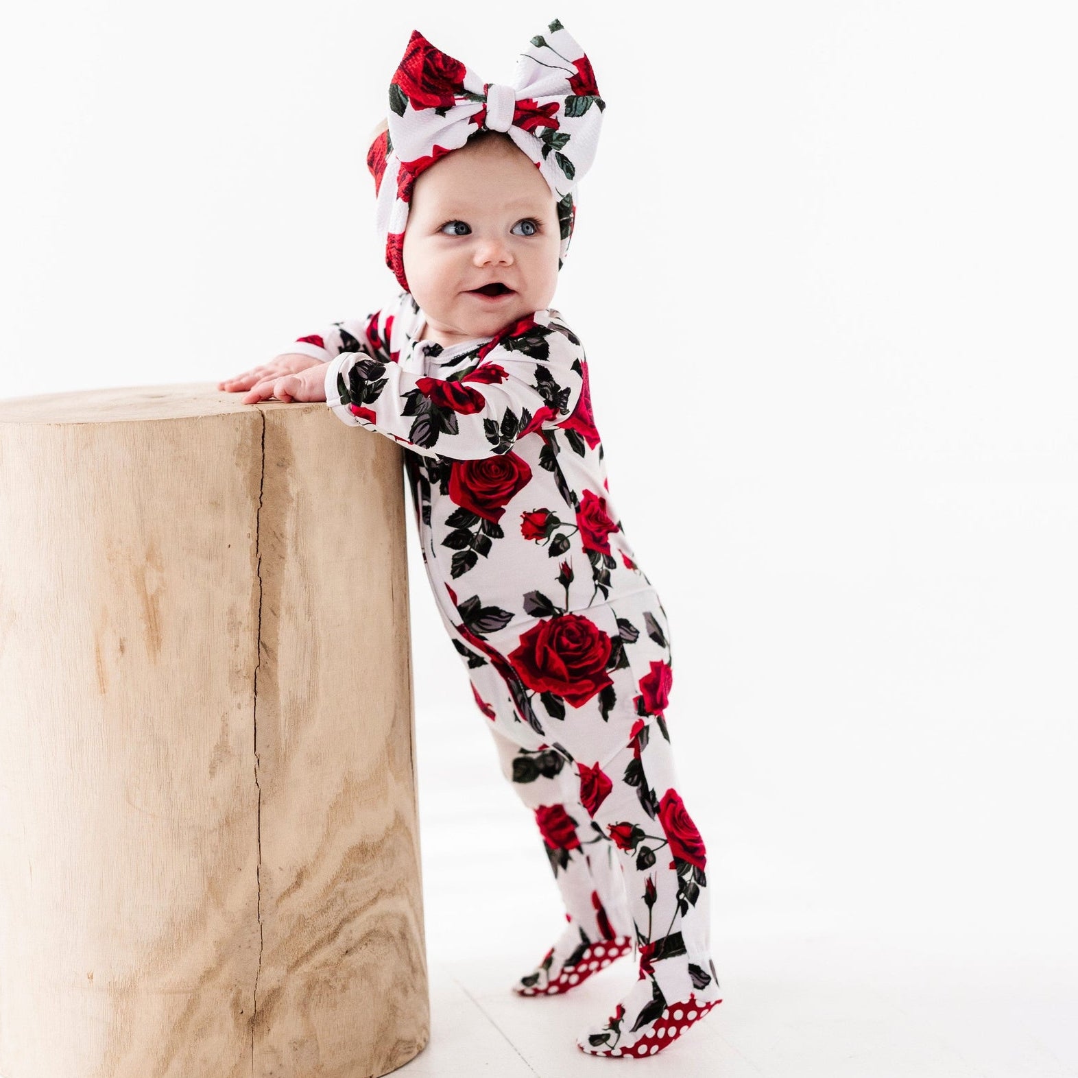 2PCS Charming Rose Printed Long Sleeve Zipper Baby Jumpsuit