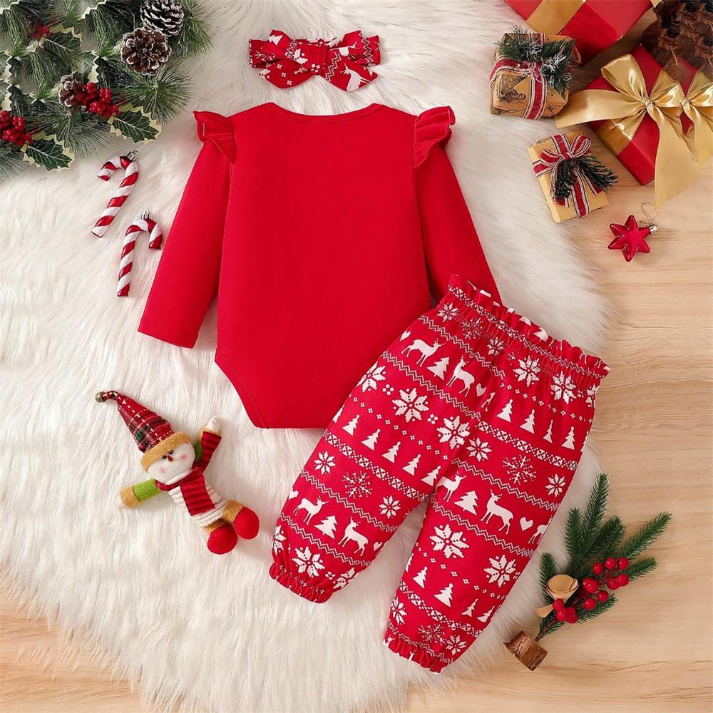 3PCS Ho Ho Ho! Merry Christmas Letter Print Baby Set