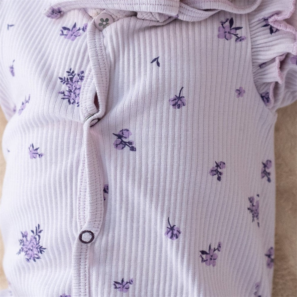 Floral Bundle Print Rib Long Sleeve Baby Jumpsuit