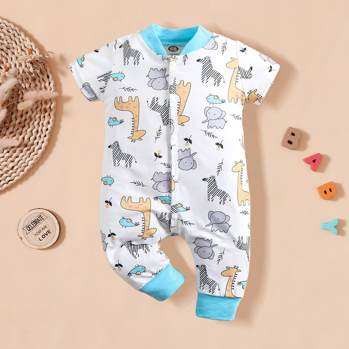 Cute Animal Printed Short Sleeve Baby Jumpsuit