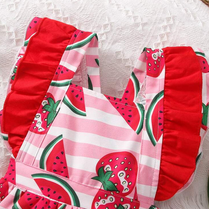 2PCS Lovely Watermelon Print Flutter Sleeve Baby Romper