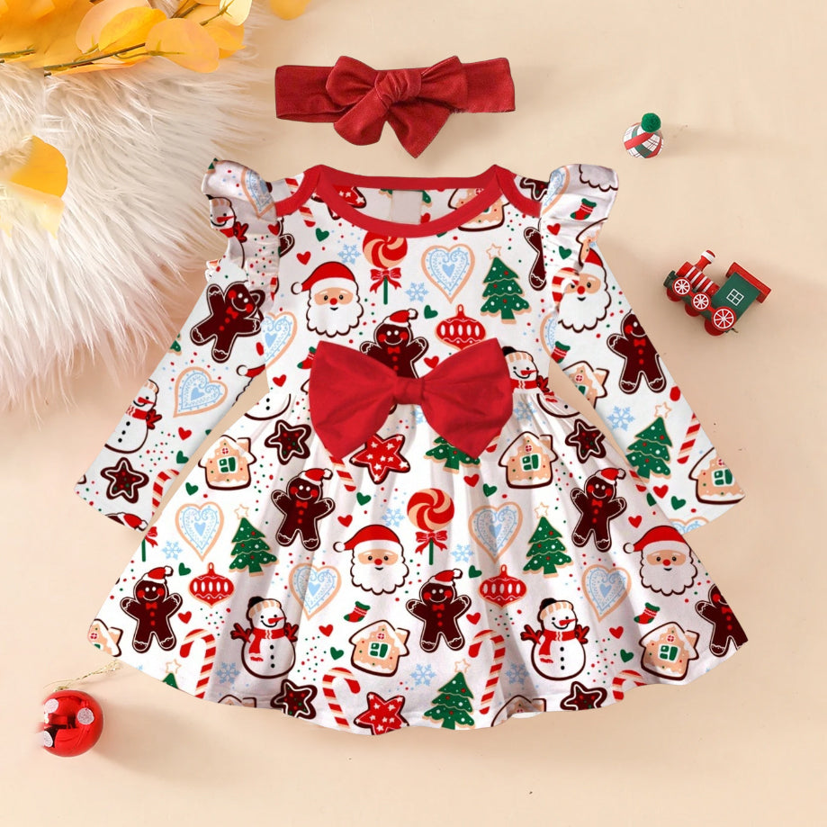 2PCS Christmas Gingerbread Santa Claus Printed Baby Skirt