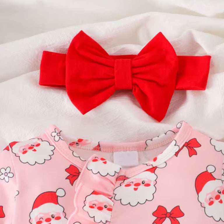2PCS Christmas Santa Claus Printed Long Sleeve Zipper Baby Jumpsuit